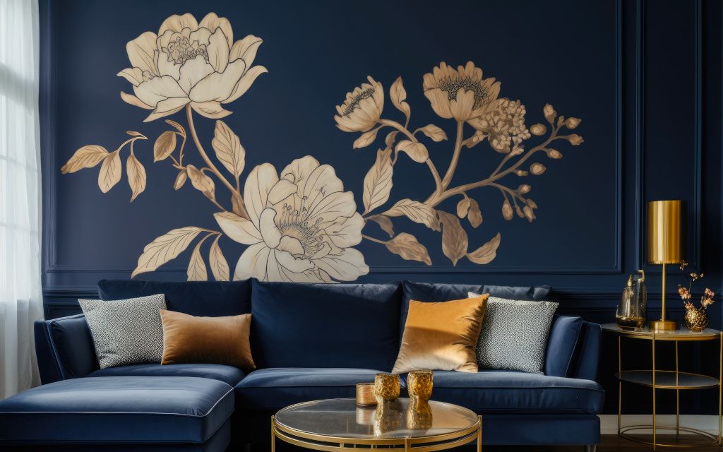 Blue Flower wallpaper in living room