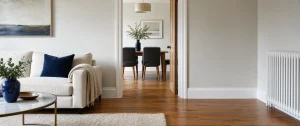 Fresh white skirting boards and door trim in a clean finished room